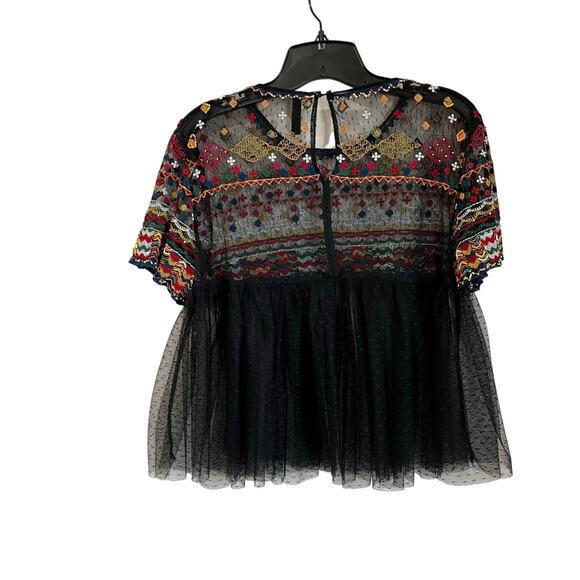 Zara Beaded Mesh Embroidered Mesh Peplum Blouse Size Small - Picture 1 of 5